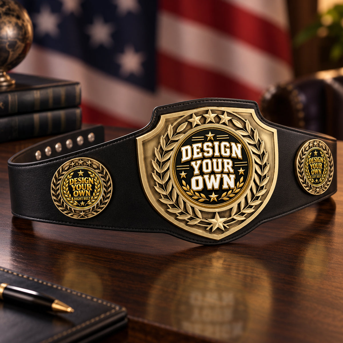 Fantasy Football League Championship Belt – Antique Shield – 3 Mylar Plates