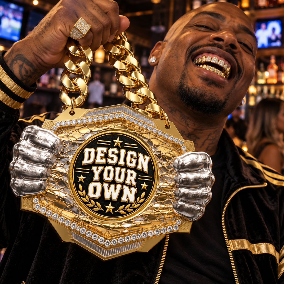 Custom Fantasy Football Medal - Design Your Own, Knock Out Champ Chain with Premium Chain