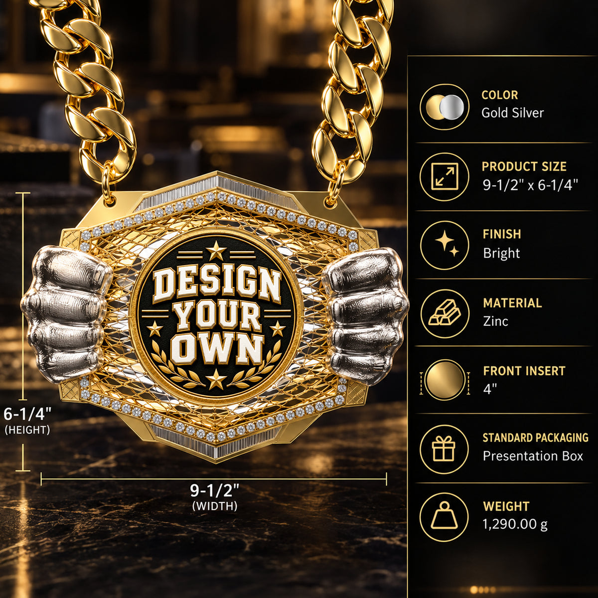 Custom Fantasy Football Medal - Design Your Own, Knock Out Champ Chain with Premium Chain