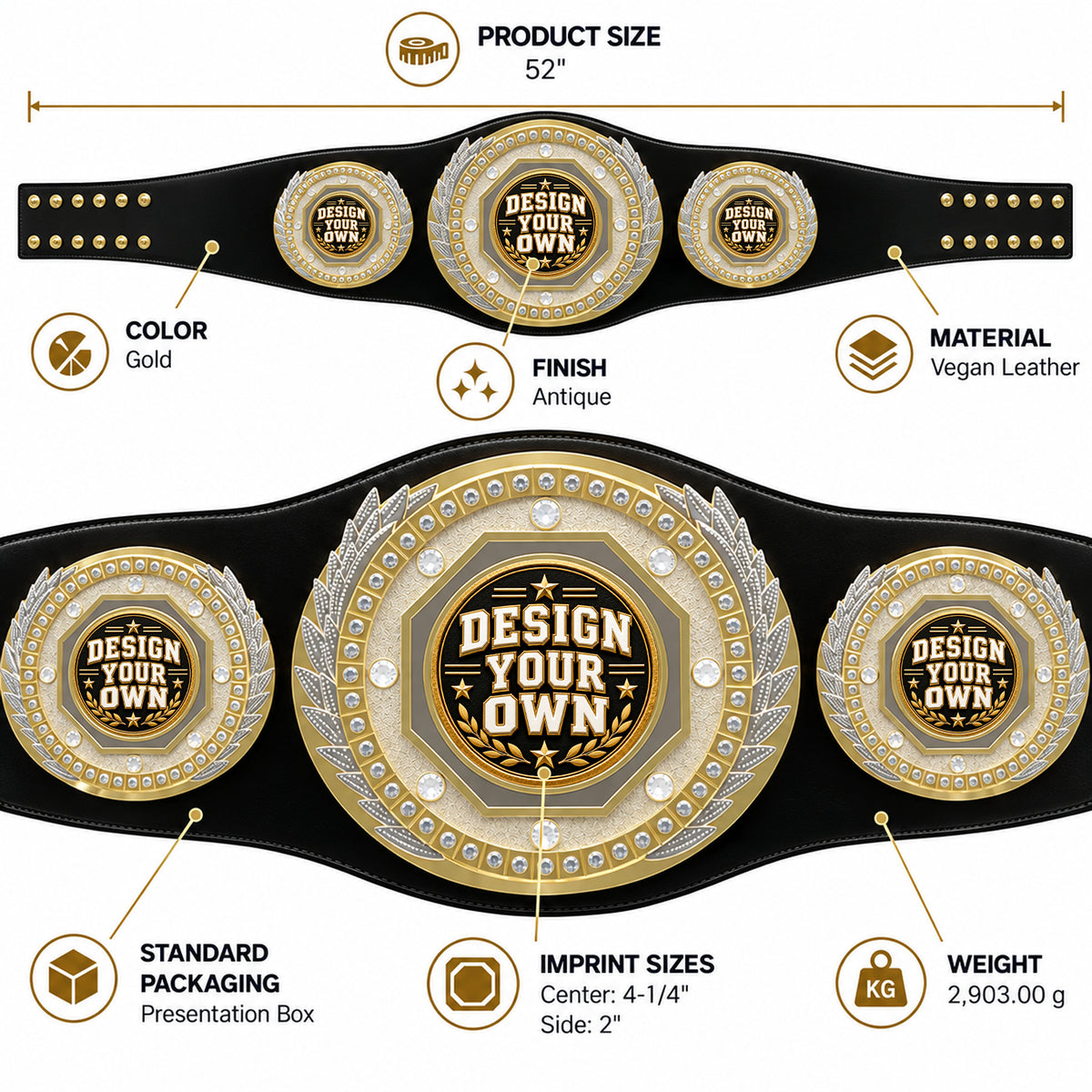 Custom Soccer Presidential Championship Belt - Design Your Own