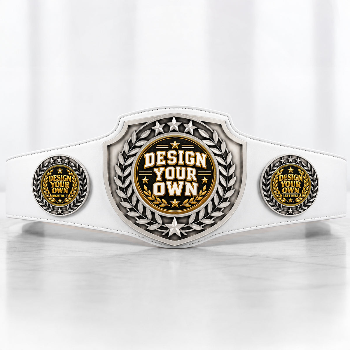 Custom Cheerleading Antique Shield Championship Belt in White - Design Your Own