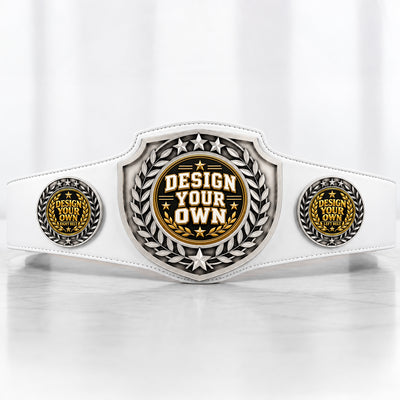 Custom Bowling Antique Shield Championship Belt in White - Design Your Own