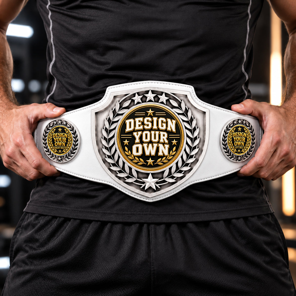 Custom Wrestling Antique Shield Championship Belt in White - Design Your Own