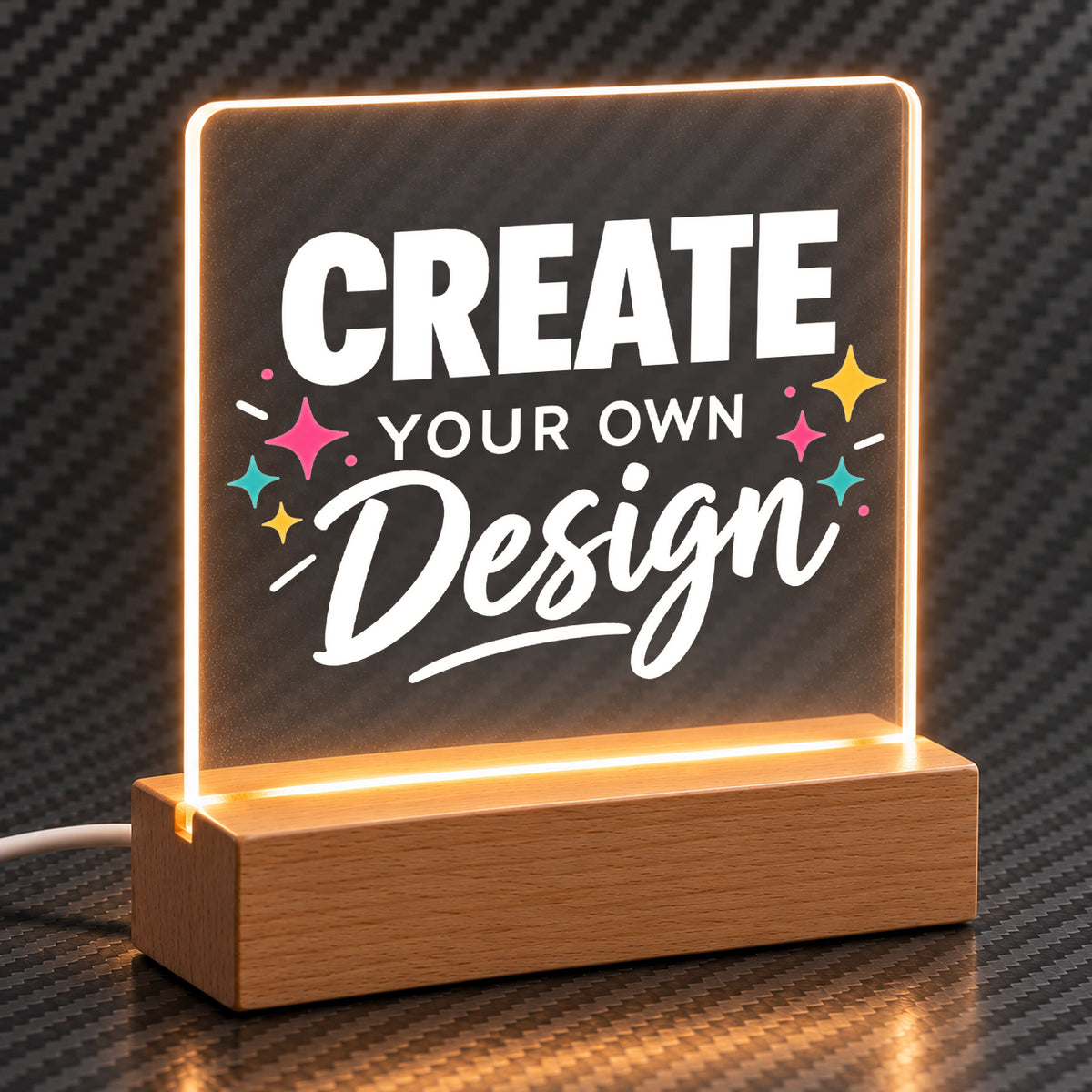 Custom Acrylic LED Night Light with Wooden Base - Design Your Own