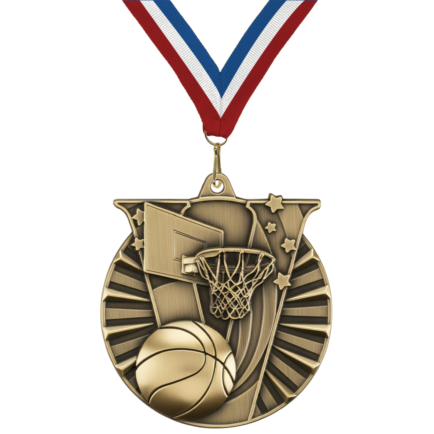2" Victory Basketball Medal – Gold, Silver & Bronze with Custom Ribbons in 30 Colors