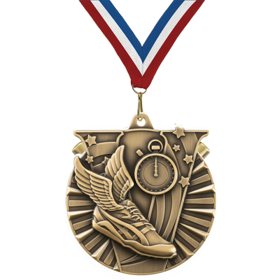 2" Victory Track & Field Medal – Gold, Silver & Bronze with Custom Ribbons in 30 Colors